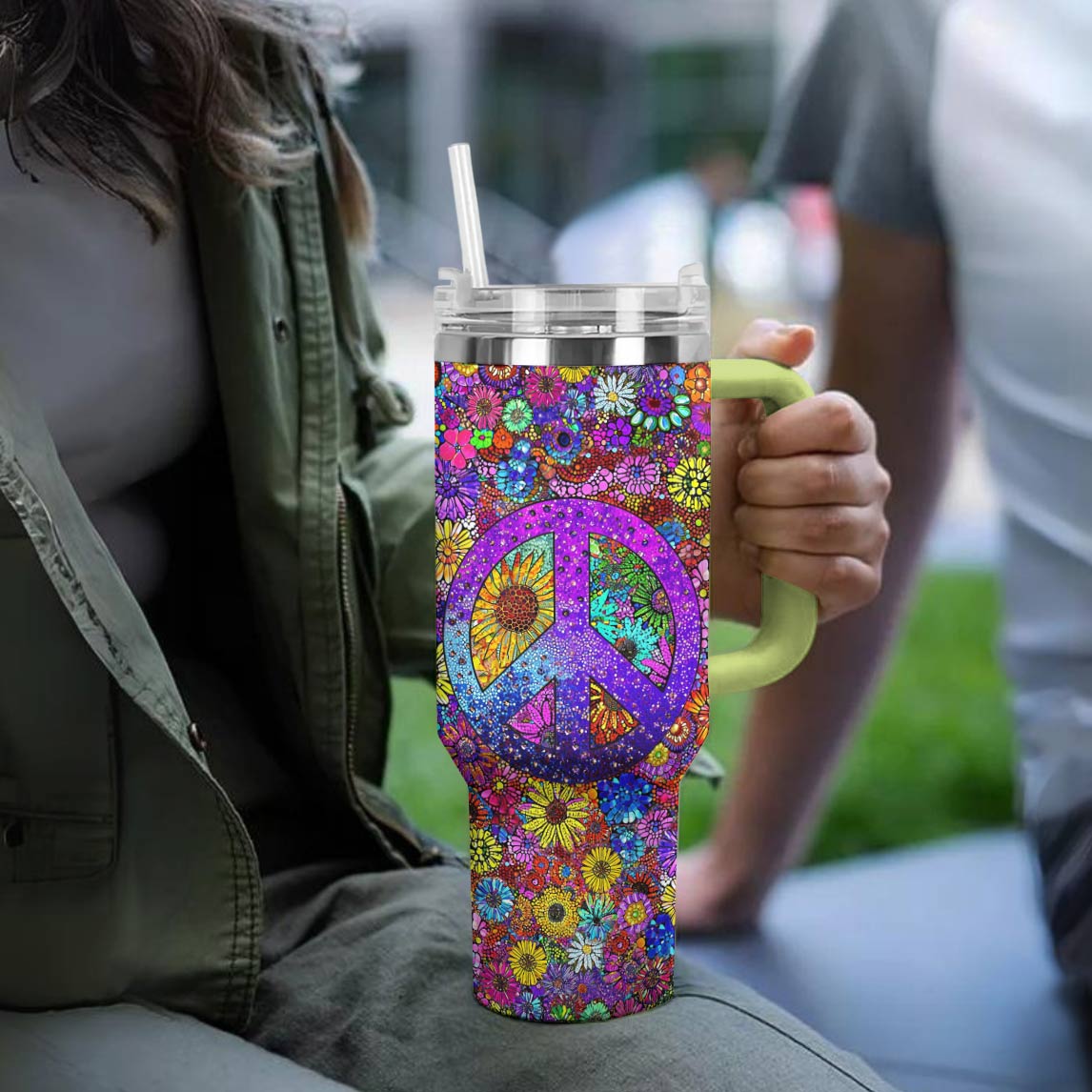 Hippie 40 Oz Shineful™ Tumbler Floral Tl10 Green 40Oz