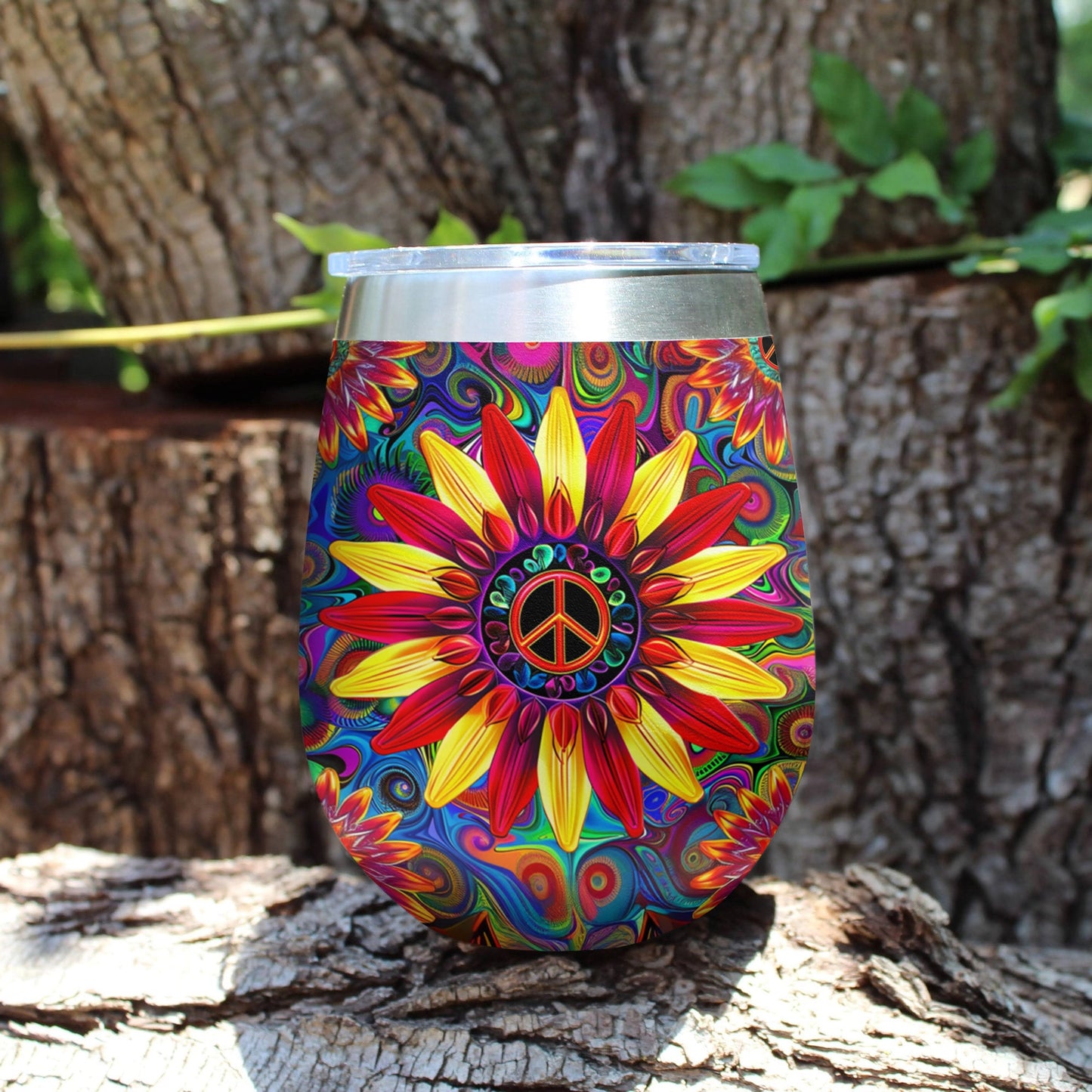 Shineful Wine Tumbler Hippie Shining Flower