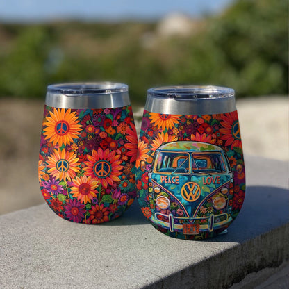 Shineful Wine Tumbler Floral Hippie Van