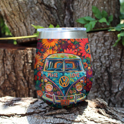 Shineful Wine Tumbler Floral Hippie Van