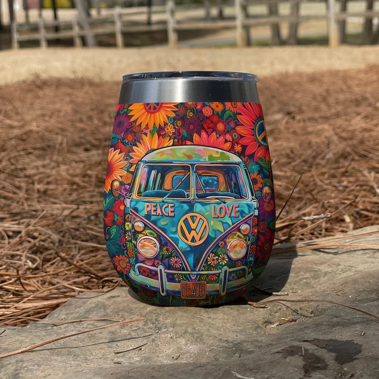 Shineful Wine Tumbler Floral Hippie Van