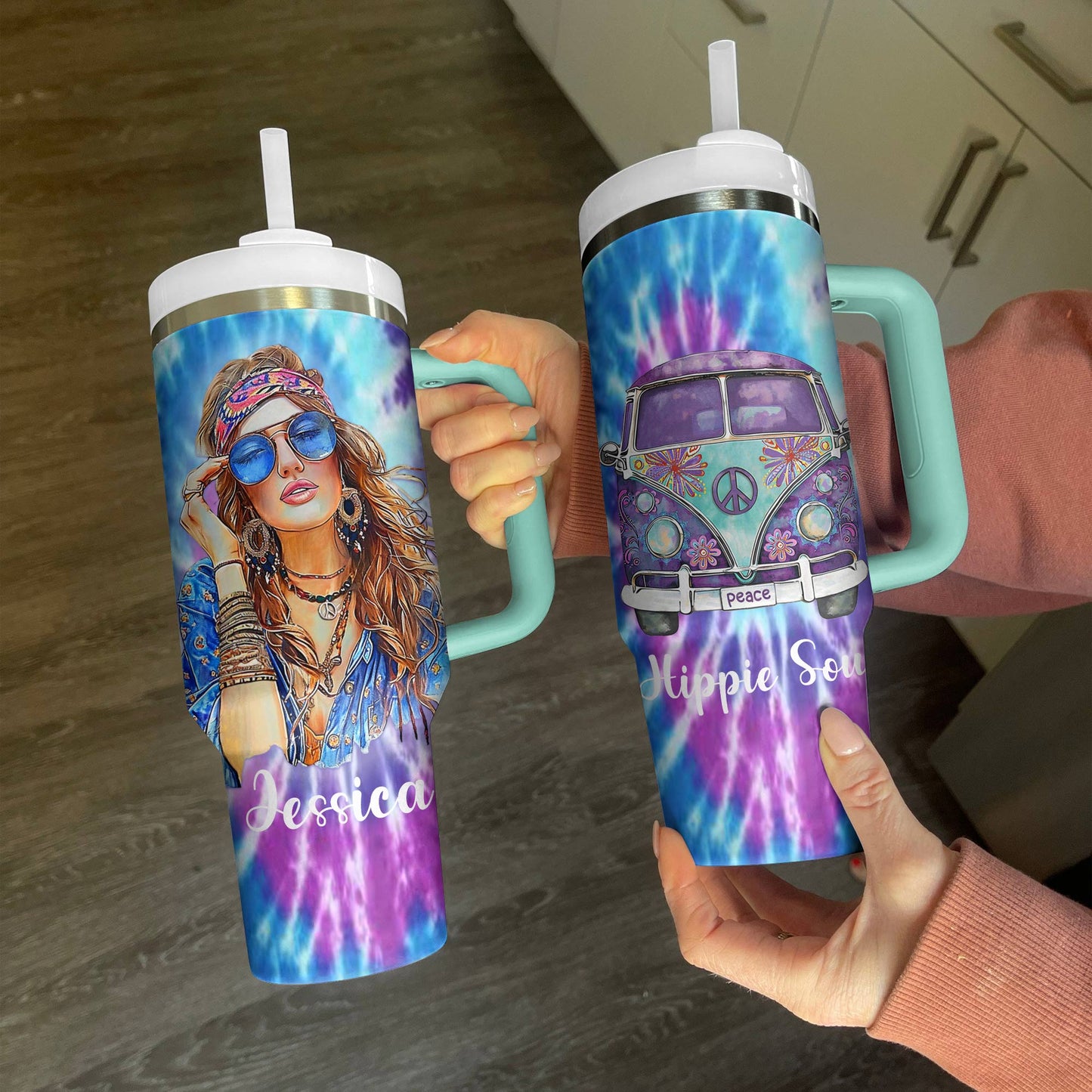 Hippie Personalized 40 Oz Shineful™ Tumbler Cool Girl Tl10 Turquoise Blue 40Oz