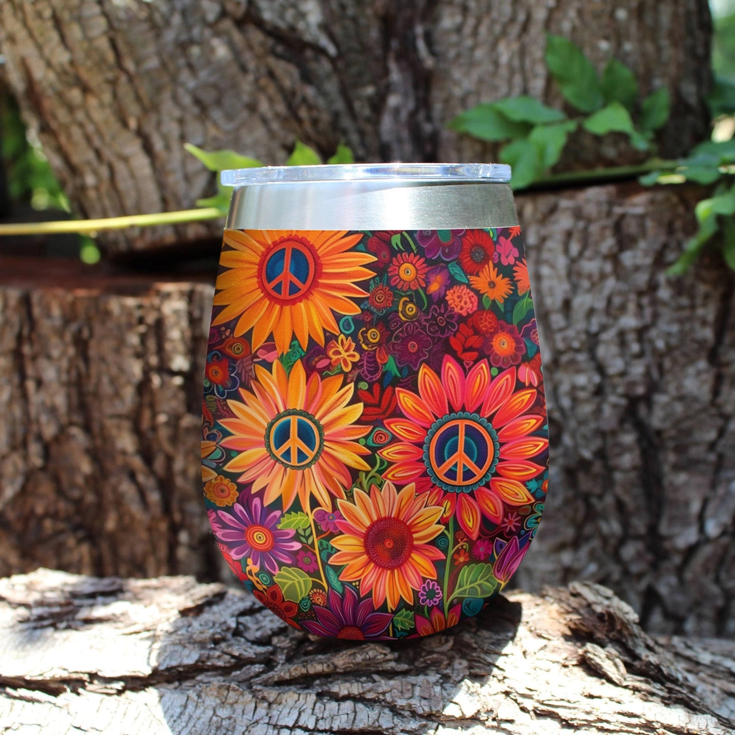 Shineful Wine Tumbler Hippie Flower Garden