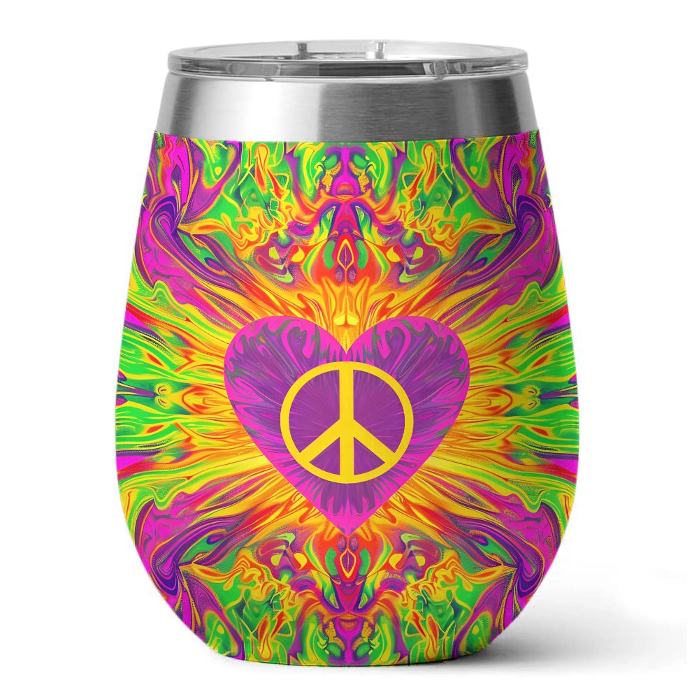 Verre à vin brillant Hippie Peace Love