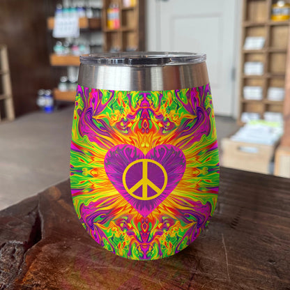 Verre à vin brillant Hippie Peace Love