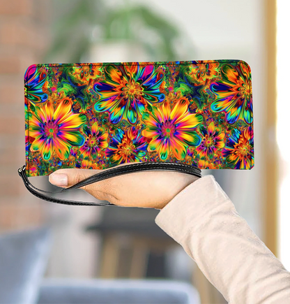 Shineful Hippie Gorgeous Flower Power Leather Clutch Purse With Wristlet Strap Handle