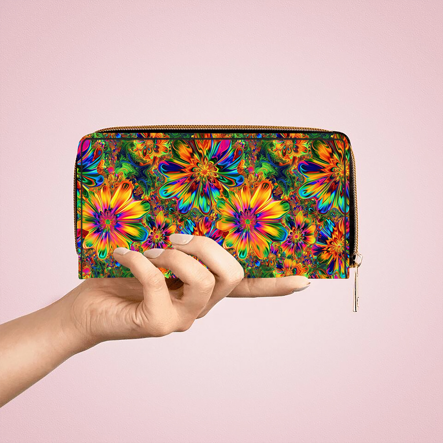 Shineful Hippie Gorgeous Flower Power Leather Clutch Purse With Wristlet Strap Handle