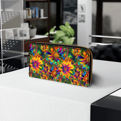 Shineful Hippie Gorgeous Flower Power Leather Clutch Purse With Wristlet Strap Handle