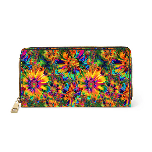 Pochette en cuir avec dragonne et motif floral hippie brillant