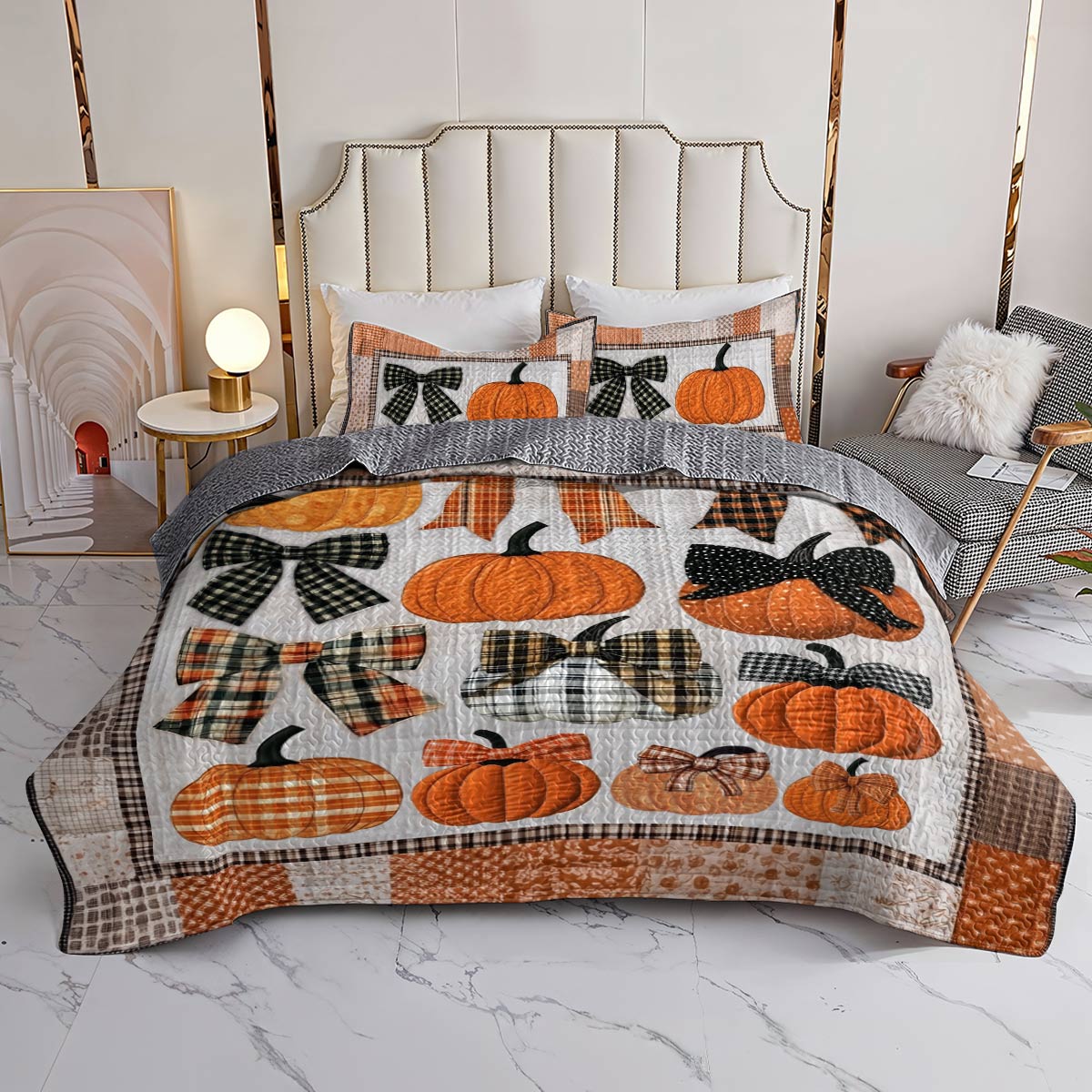 Ensemble de courtepointe toutes saisons Shineful Flat Print 3 pièces Sweet Love Pumpkins