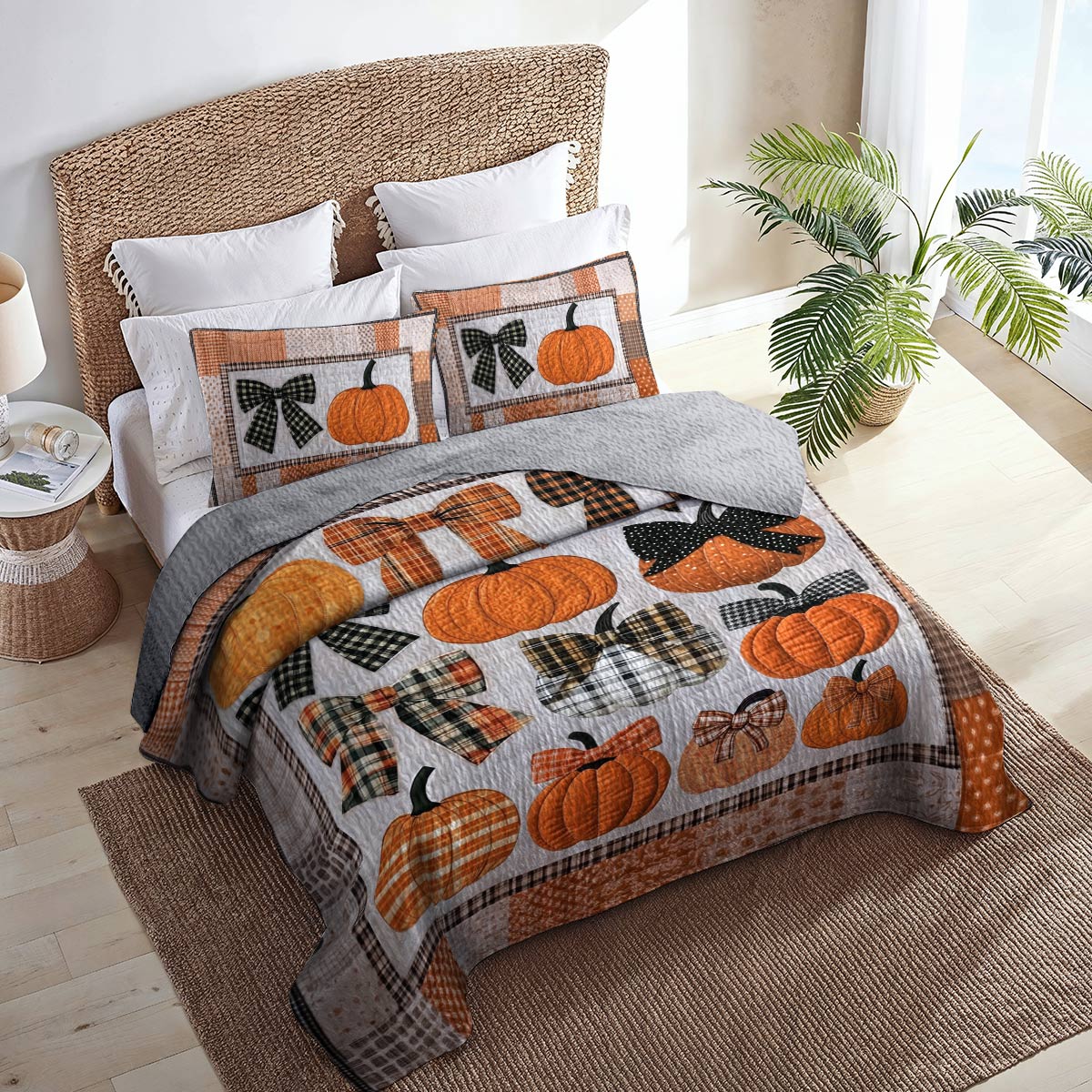 Shineful Flat Print All Season Quilt 3-Piece Set Sweet Love Pumpkins