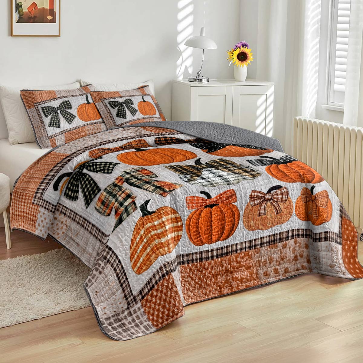 Ensemble de courtepointe toutes saisons Shineful Flat Print 3 pièces Sweet Love Pumpkins