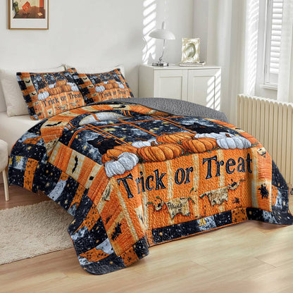 Shineful All Season Quilt 3-Piece Set Cute Fat Black Cats Pumpkins Halloween