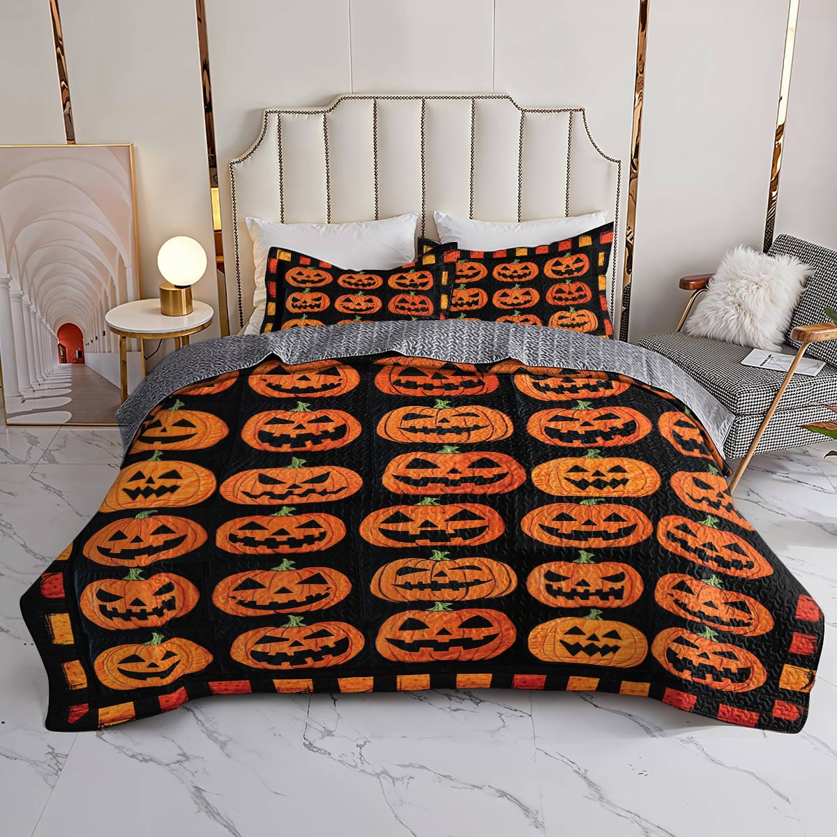 Shineful All Season Quilt 3-Piece Set Cute Pumpkins Halloween