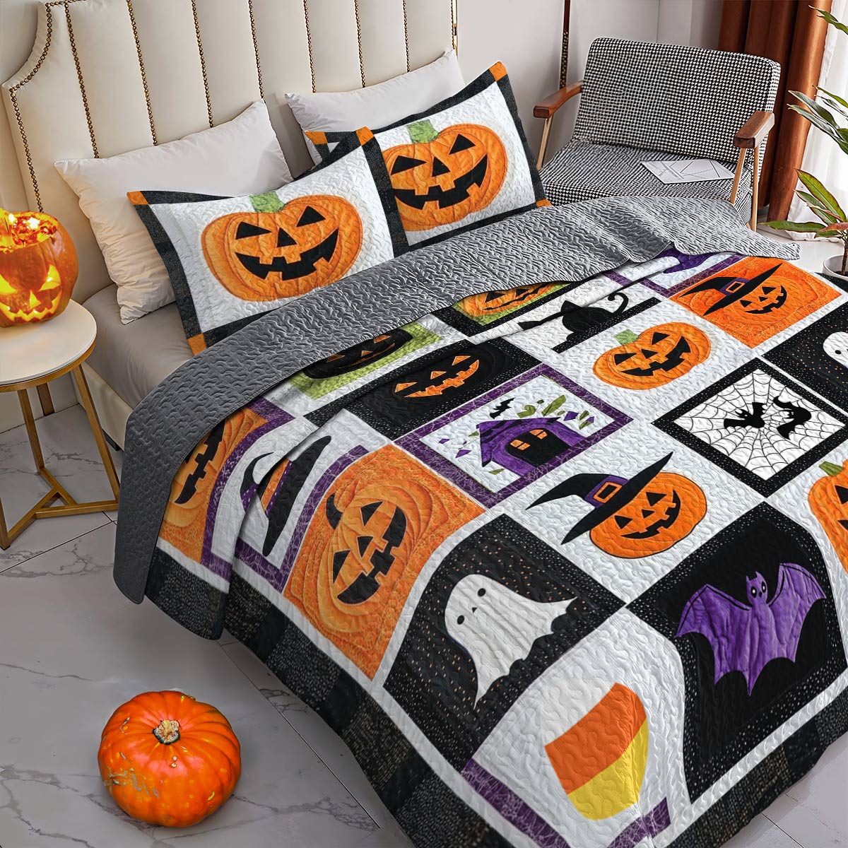 Shineful Flat Print All Season Quilt 3-Piece Set Happy Halloween