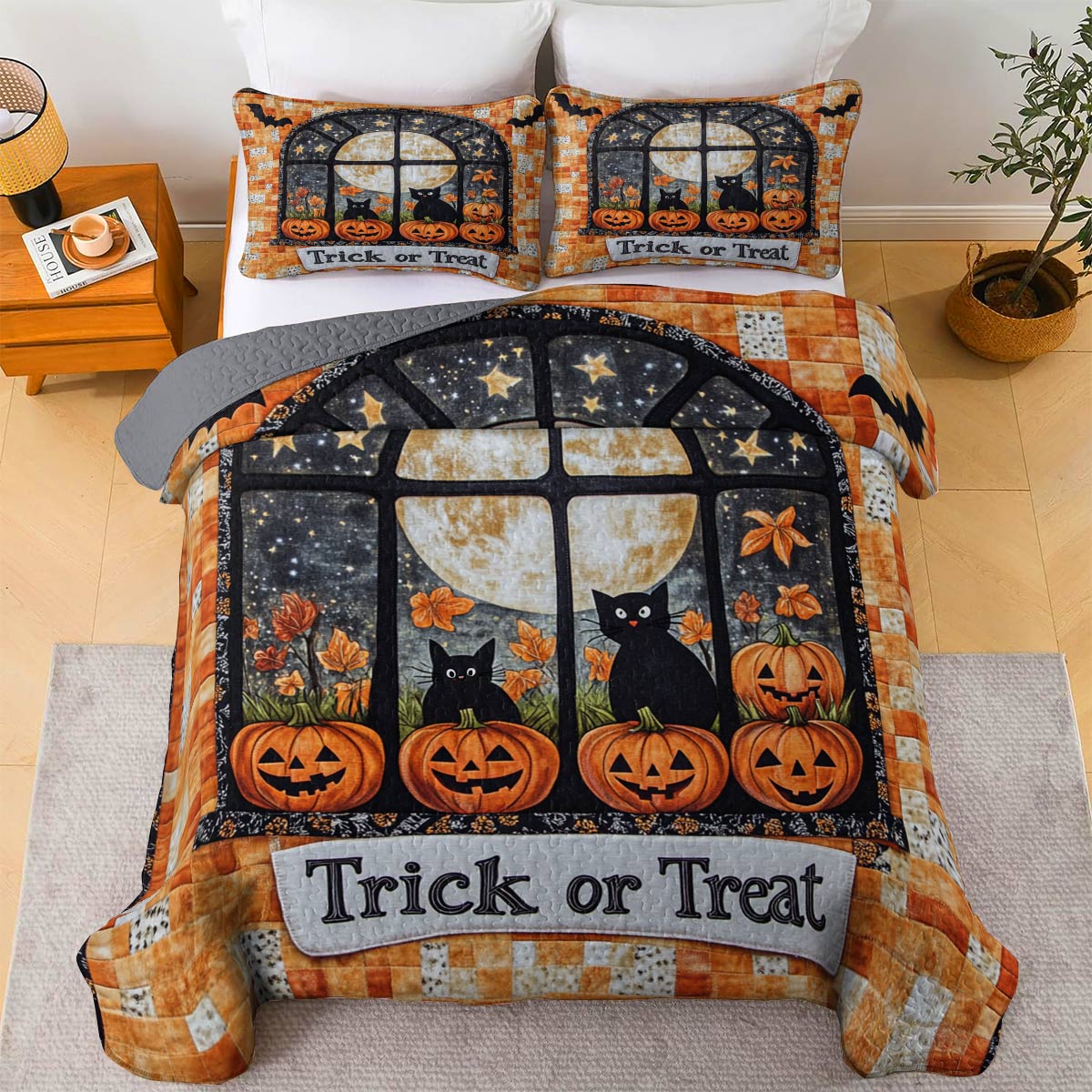 Shineful All Season Quilt 3-Piece Set Trick Or Treat Inside The Window