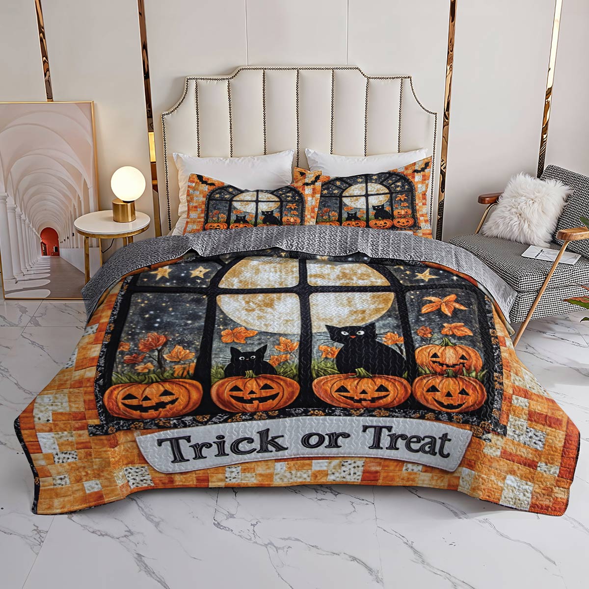 Shineful All Season Quilt 3-Piece Set Trick Or Treat Inside The Window