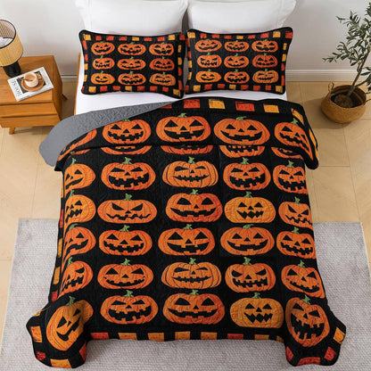 Shineful All Season Quilt 3-Piece Set Cute Pumpkins Halloween