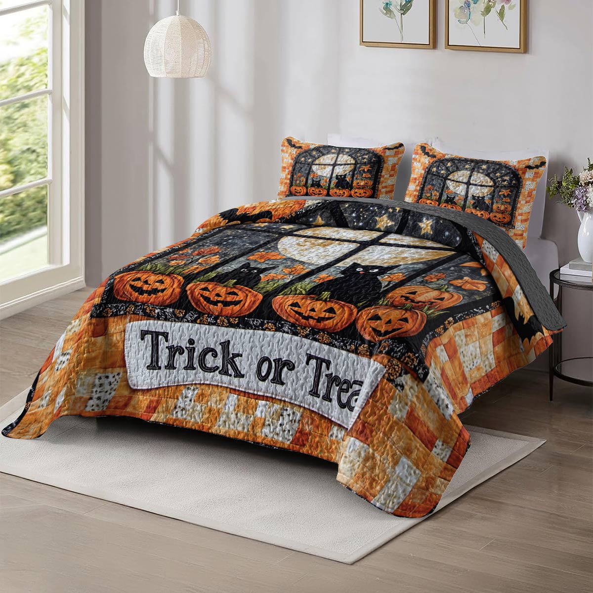 Shineful All Season Quilt 3-Piece Set Trick Or Treat Inside The Window