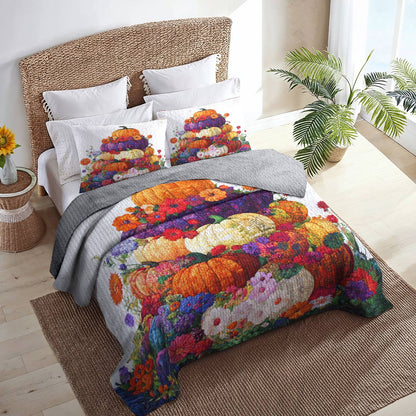 Shineful All Season Quilt 3-Piece Set Colorful Stack Of Pumpkins