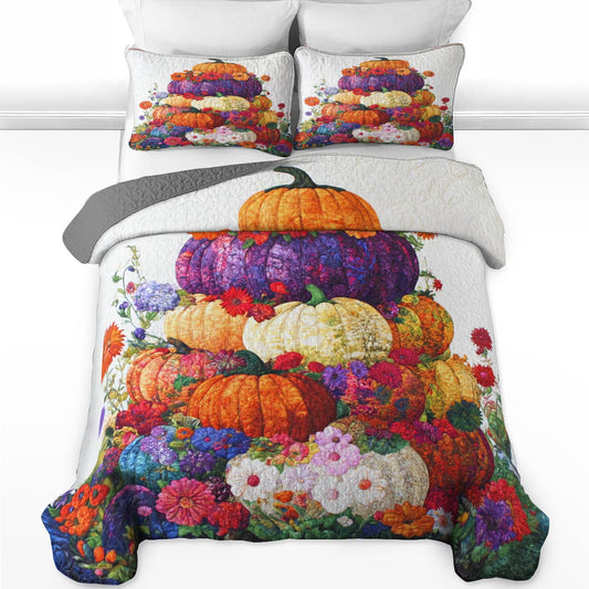 Shineful All Season Quilt 3-Piece Set Colorful Stack Of Pumpkins