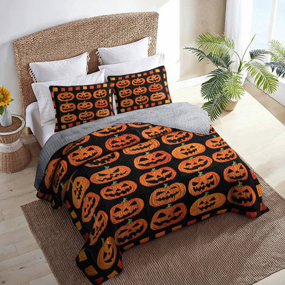 Shineful All Season Quilt 3-Piece Set Cute Pumpkins Halloween