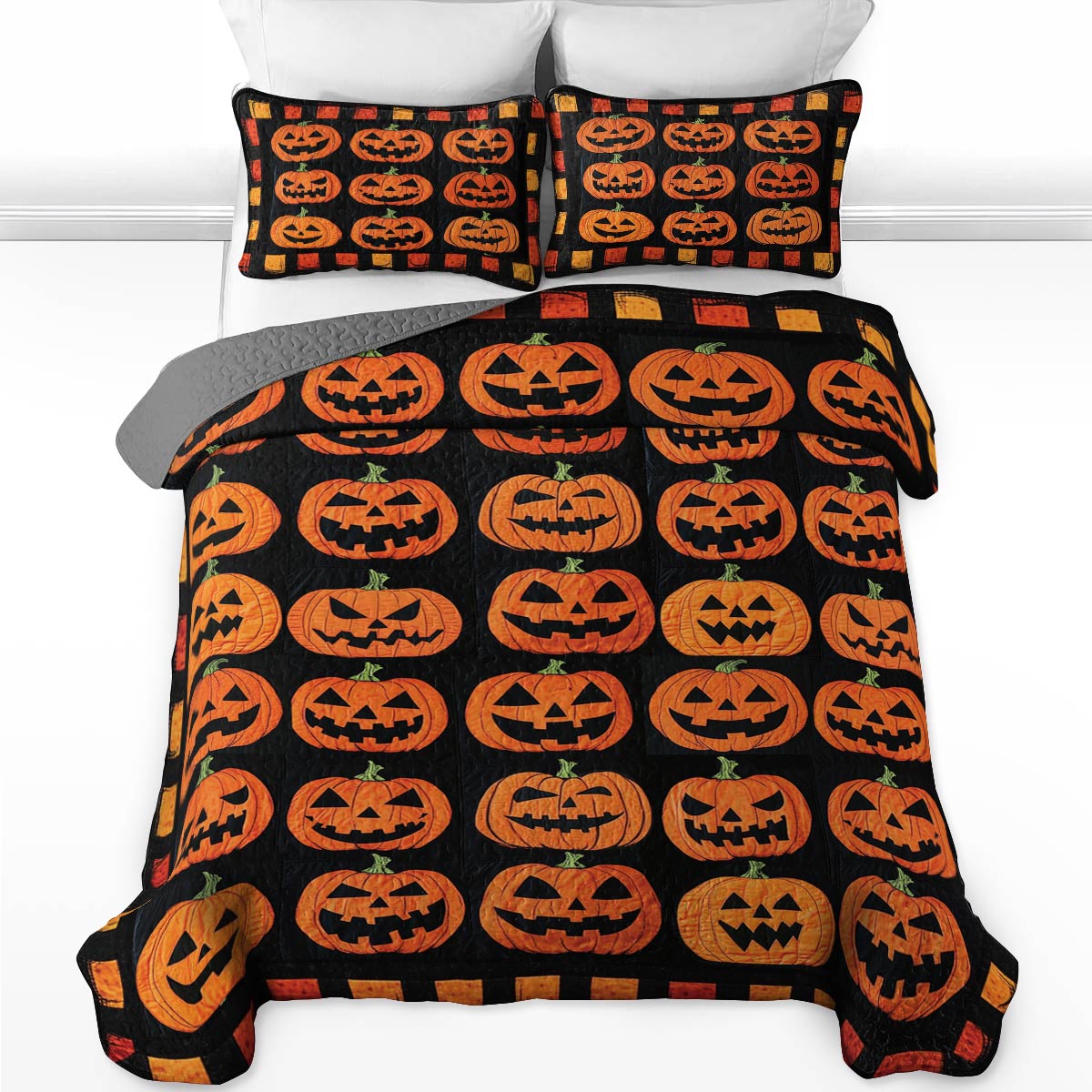 Shineful All Season Quilt 3-Piece Set Cute Pumpkins Halloween