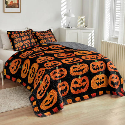 Shineful All Season Quilt 3-Piece Set Cute Pumpkins Halloween