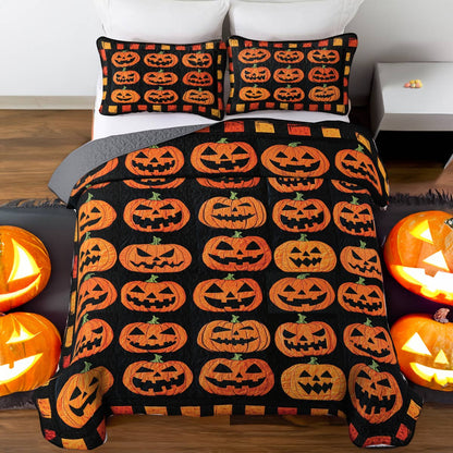 Shineful All Season Quilt 3-Piece Set Cute Pumpkins Halloween