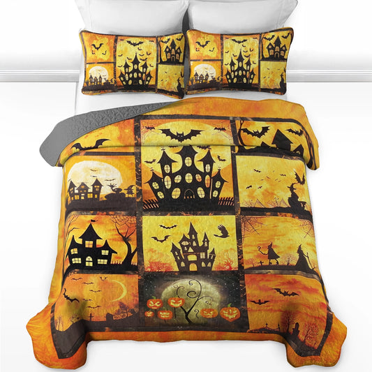 Ensemble de courtepointe toutes saisons Shineful 3 pièces - Halloween Spooky Haunted