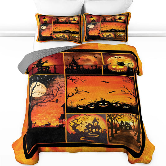 Shineful All Season Quilt 3-Piece Set - Halloween Haunted Pumpkin Night