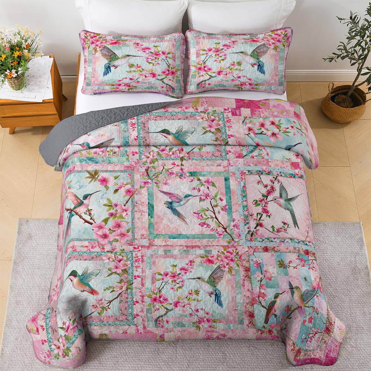 Shineful All Season Quilt 3-Piece Set Sweet Hummingbird