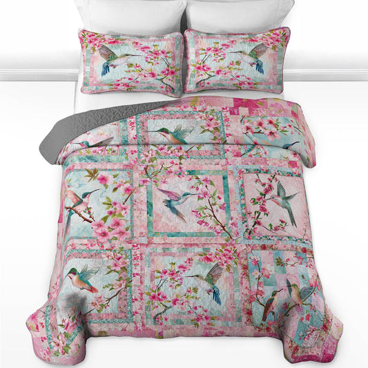 Ensemble de courtepointe toutes saisons Shineful 3 pièces Sweet Hummingbird