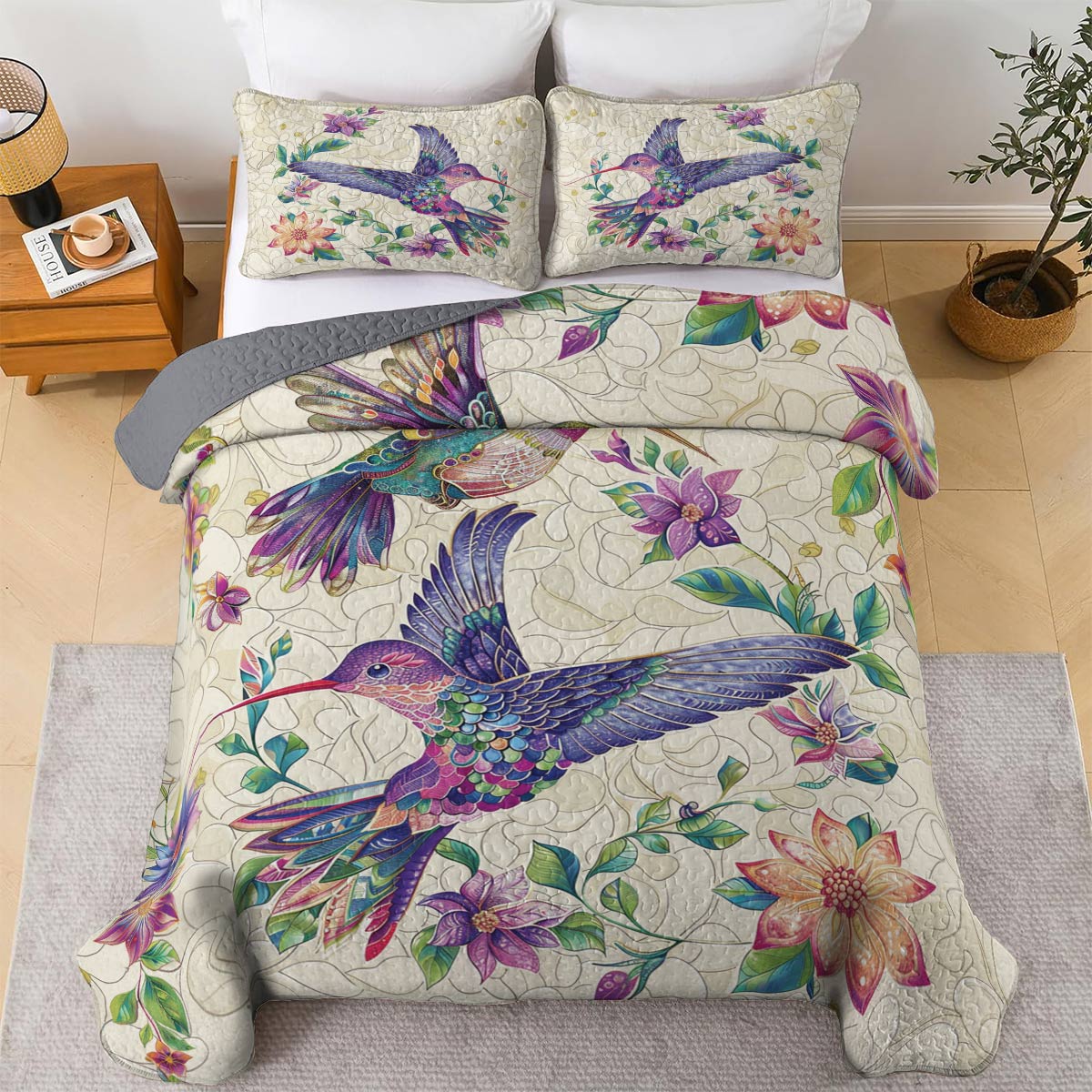 Shineful All Season Quilt 3-Piece Set Hummingbird Lovely