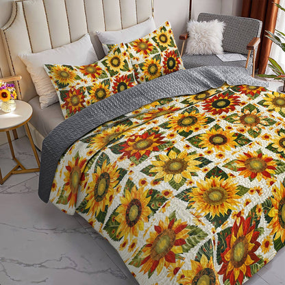 Shineful All Season Quilt 3-Piece Set Dazzling Sunflowers