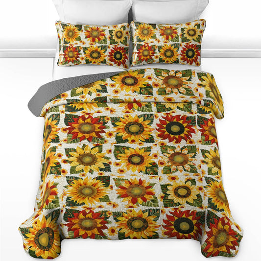 Shineful All Season Quilt 3-Piece Set Dazzling Sunflowers