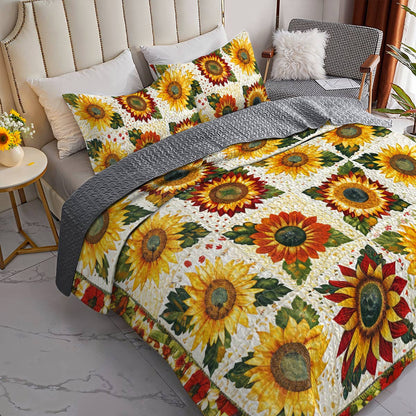 Shineful All Season Quilt 3-Piece Set Exquisite Sunflowers