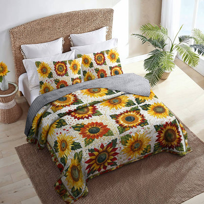 Shineful All Season Quilt 3-Piece Set Exquisite Sunflowers