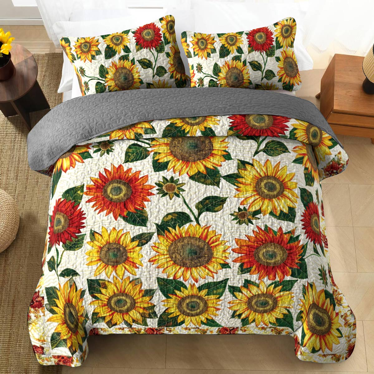 Shineful All Season Quilt 3-Piece Set Sweet Sunflowers