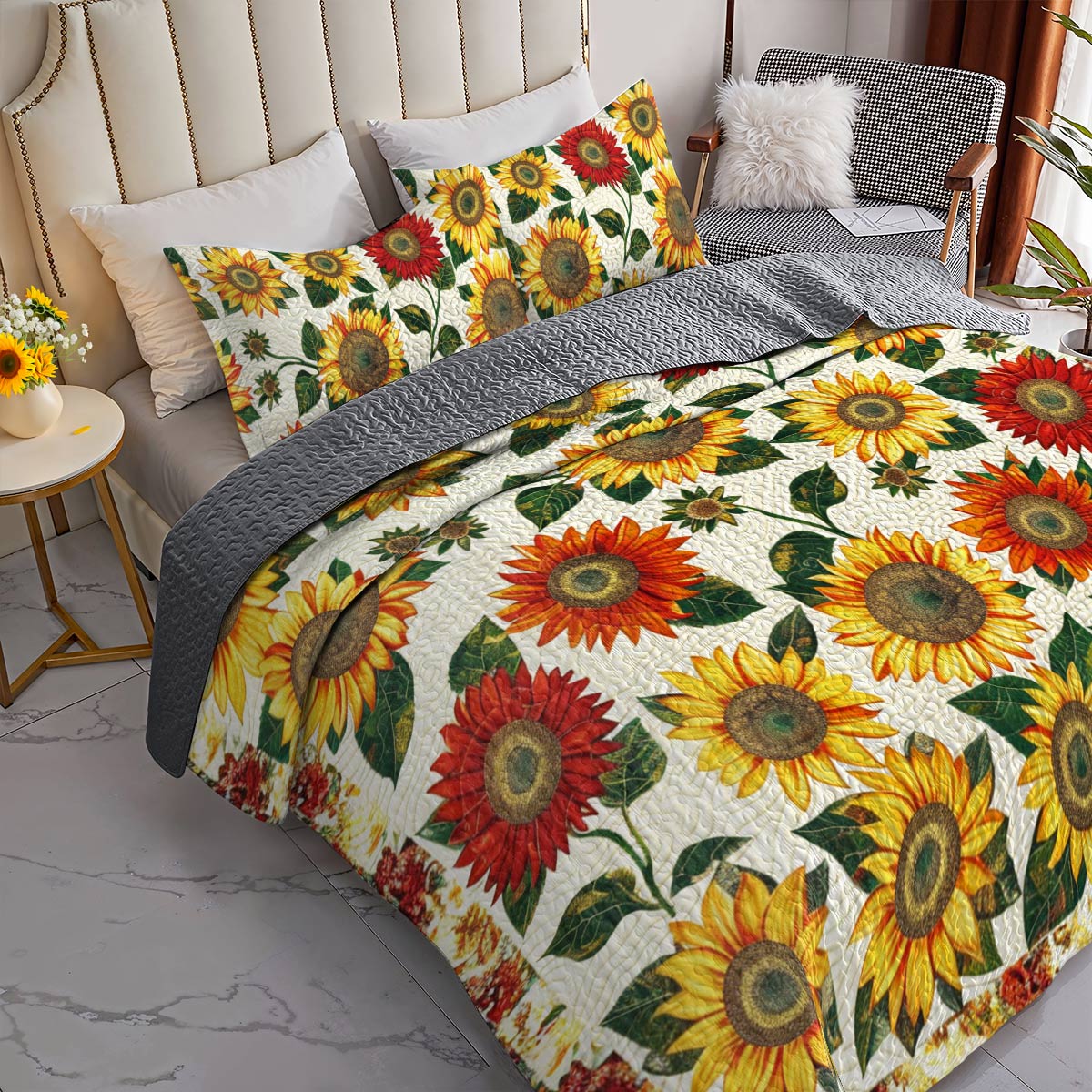 Shineful All Season Quilt 3-Piece Set Sweet Sunflowers