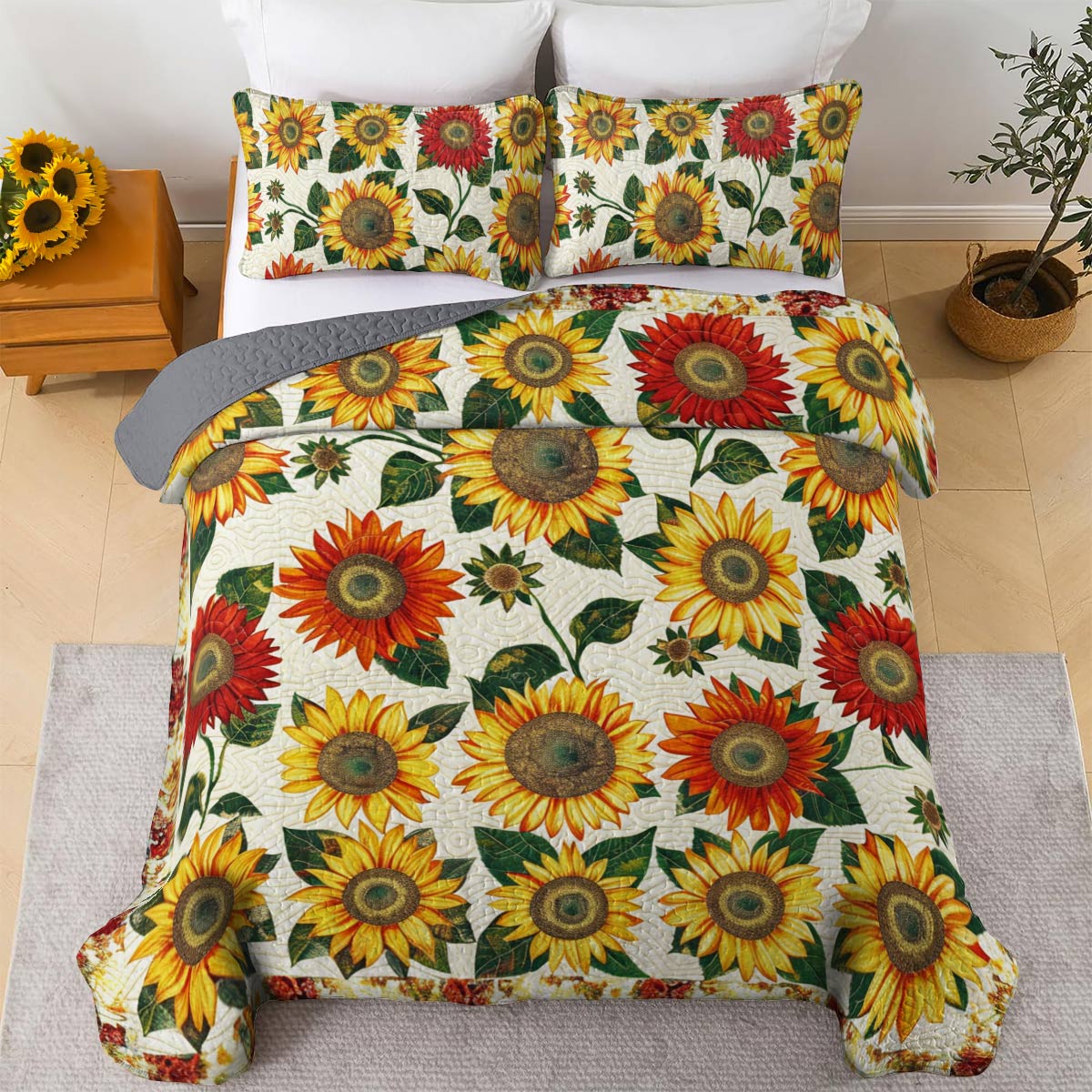 Shineful All Season Quilt 3-Piece Set Sweet Sunflowers