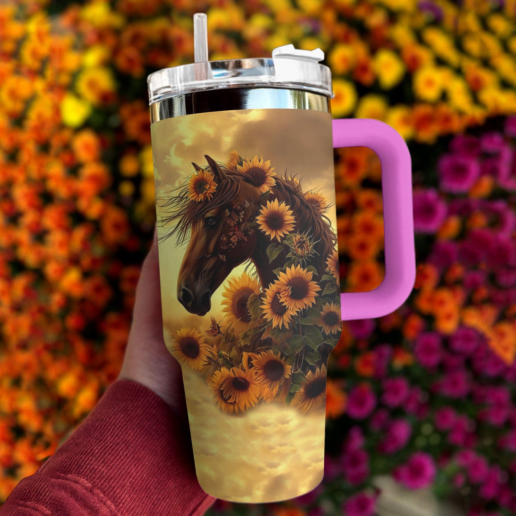 Horse 40 Oz Shineful™ Tumbler Shine With Sunflowers Mn8 Hot Pink 40Oz