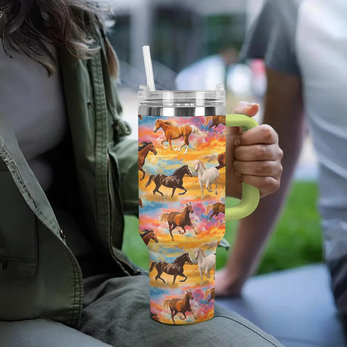 Horse 40 Oz Shineful™ Tumbler On Sunset Mn8 Green 40Oz