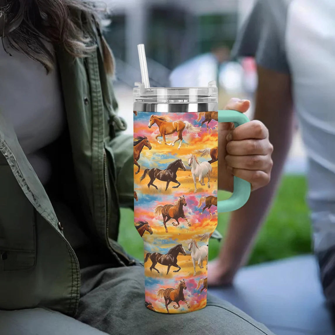 Horse 40 Oz Shineful™ Tumbler On Sunset Mn8 Turquoise Blue 40Oz