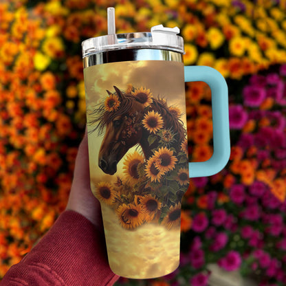 Horse 40 Oz Shineful™ Tumbler Shine With Sunflowers Mn8 Sky Blue 40Oz