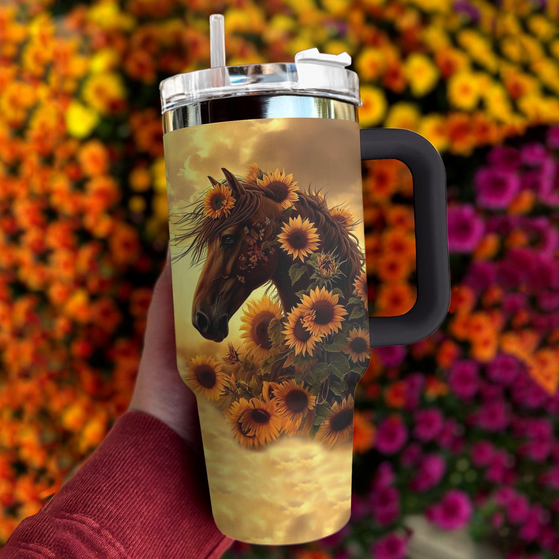 Horse 40 Oz Shineful™ Tumbler Shine With Sunflowers Mn8 Black 40Oz