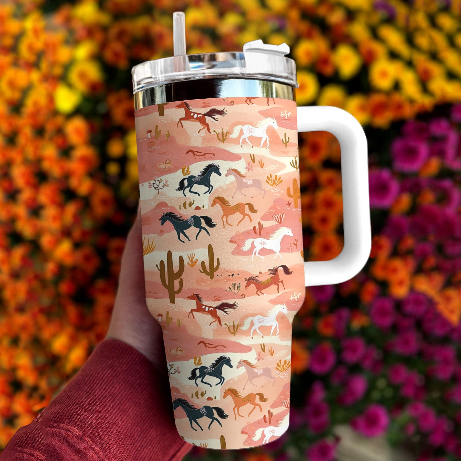 Horse 40 Oz Shineful™ Tumbler Horses On Steppe Mn8 White 40Oz