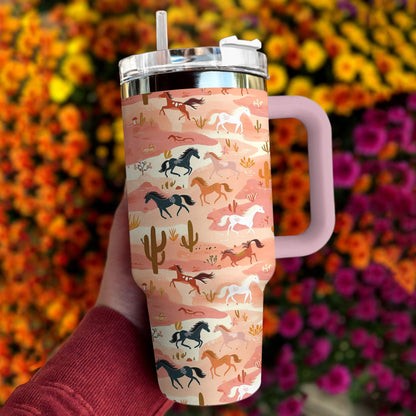 Horse 40 Oz Shineful™ Tumbler Horses On Steppe Mn8 Pink 40Oz