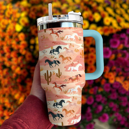 Horse 40 Oz Shineful™ Tumbler Horses On Steppe Mn8 Sky Blue 40Oz