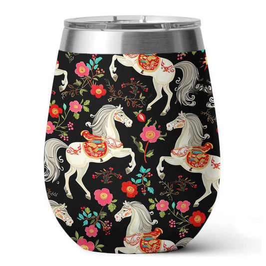 Horse 12 Oz Shineful™ Wine Tumbler Floral Mn8 12Oz